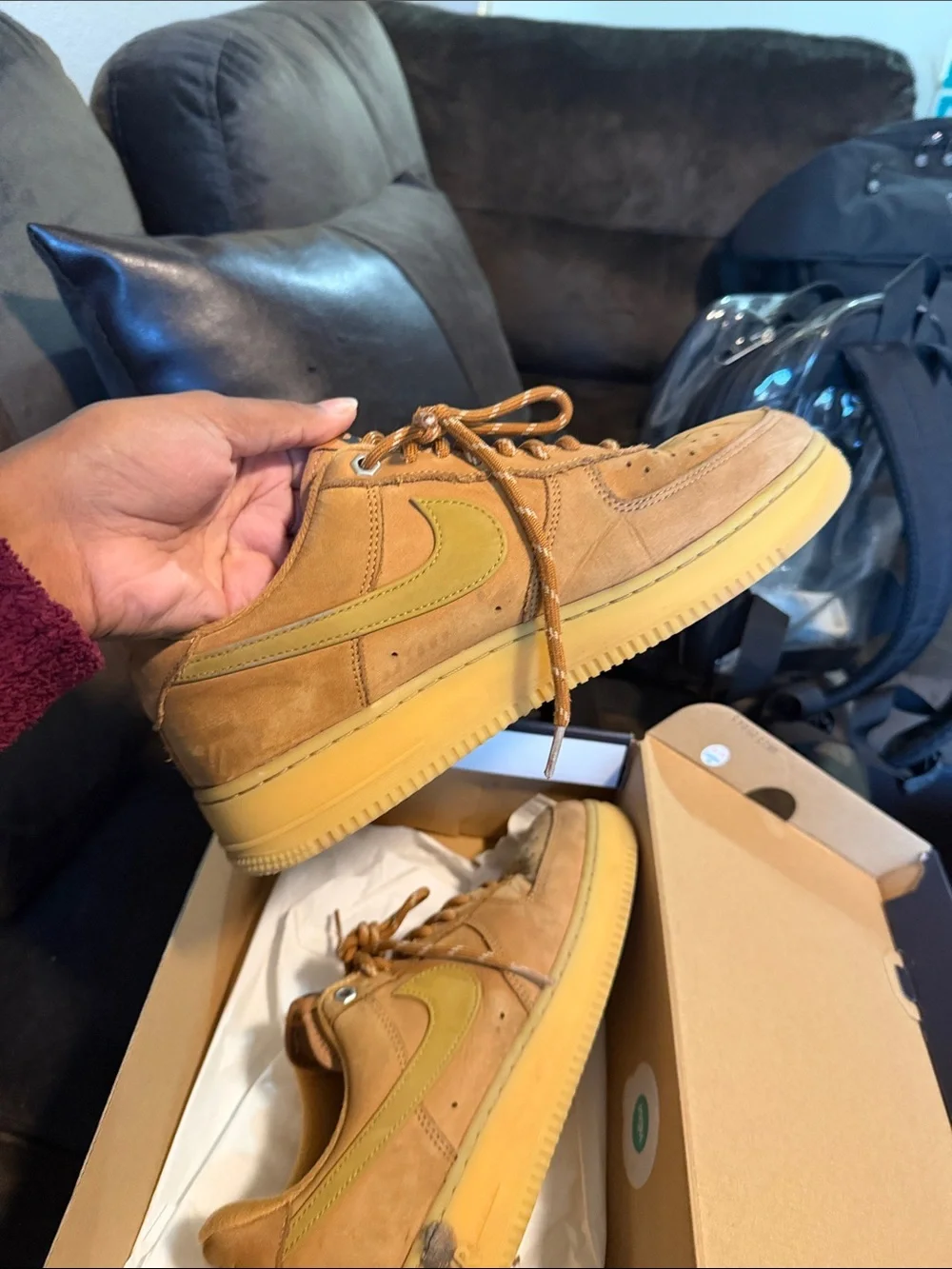 Nike Men’s Low-Top Suede Sneakers in Tan with Yellow Swoosh